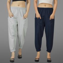 Combo of 2 Light Gray and Navy Blue Pure Cotton Four Pocket Cargo Pants-45521