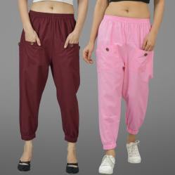 Combo of 2 Maroon and Baby Pink Pure Cotton Four Pocket Cargo Pants-45519