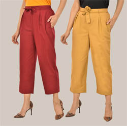 Combo of 2 Maroon and Beige Cotton Culottes-38493