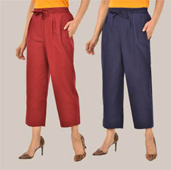 Combo of 2 Maroon and Navy Blue Cotton Culottes-38500