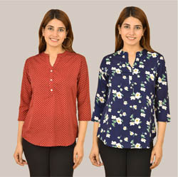 Combo of 2 Maroon and Navy Blue Crepe Women Printed Top-38591