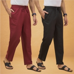 Combo of 2 Men Solid Cotton Flex Pant Black Maroon-15512