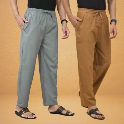 Combo of 2 Men Solid Cotton Flex Pant Gray Brown-15519