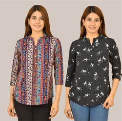 Combo of 2 Multicolor and Black Crepe Women Printed Top-38554
