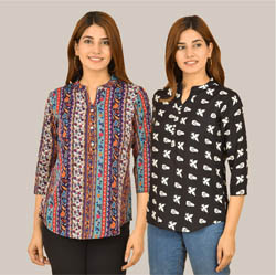 Combo of 2 Multicolor and Black Crepe Women Printed Top-38562