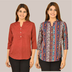 Combo of 2 Multicolor and Maroon Crepe Women Printed Top-38584