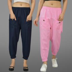Combo of 2 Navy Blue and Baby Pink Pure Cotton Four Pocket Cargo Pants-45510