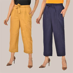 Combo of 2 Navy Blue and Beige Cotton Culottes-38492