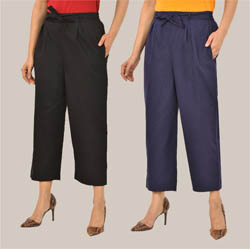 Combo of 2 Navy Blue and Black Cotton Culottes-38496