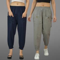 Combo of 2 Navy Blue and Gray Pure Cotton Four Pocket Cargo Pants-45508