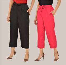 Combo of 2 Pink and Black Cotton Culottes-38498