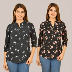 Combo of 2 Pink and Black Crepe Women Printed Top-38552