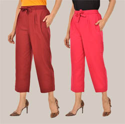 Combo of 2 Pink and Maroon Cotton Culottes-38503