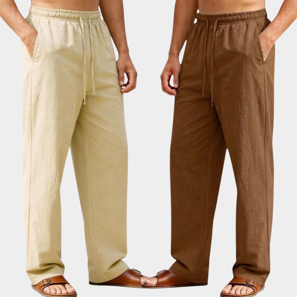 Combo of 2 Premium Linen Relaxed Fit Loose Fit Men Pant Beige and Brown-51576