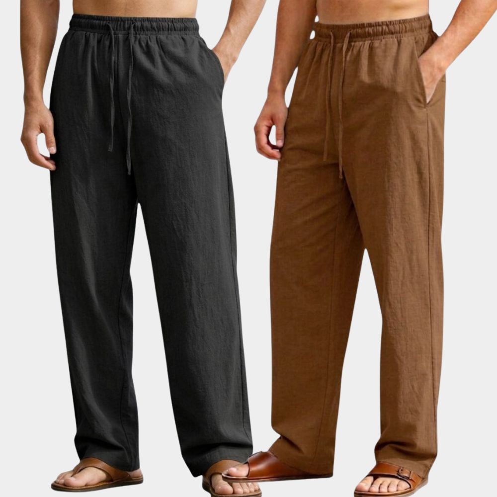 Combo of 2 Premium Linen Relaxed Fit Loose Fit Men Pant Black and Brown-51583