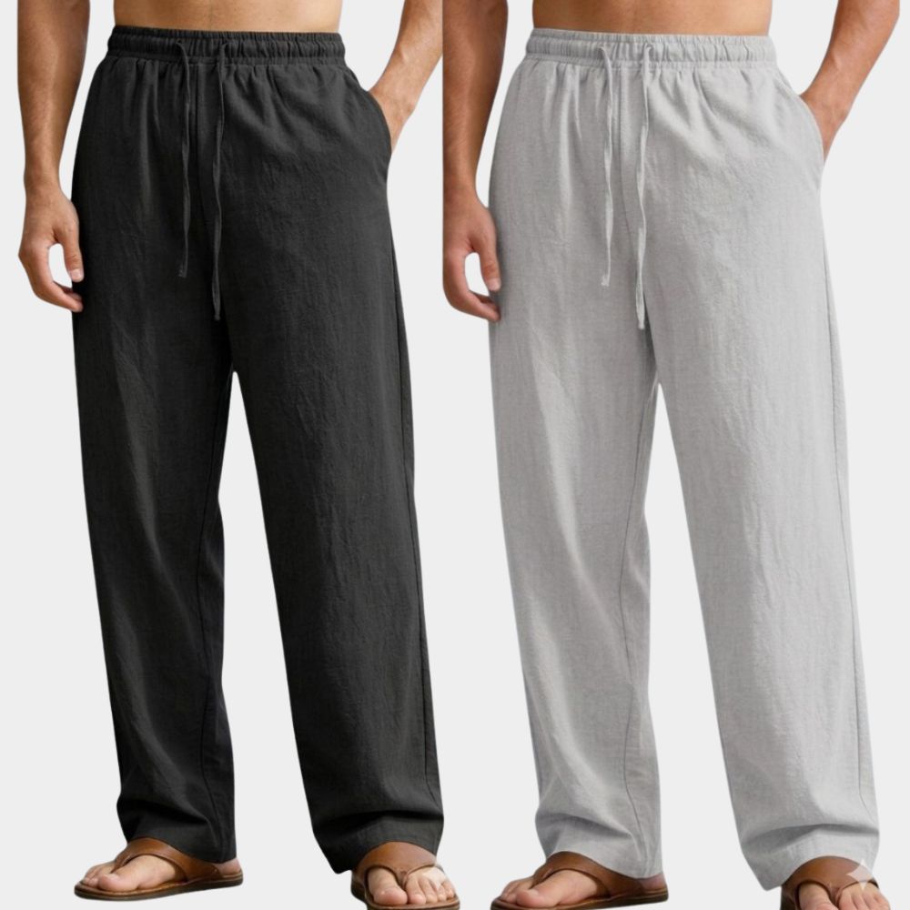 Combo of 2 Premium Linen Relaxed Fit Loose Fit Men Pant Black and Light Gray-51586