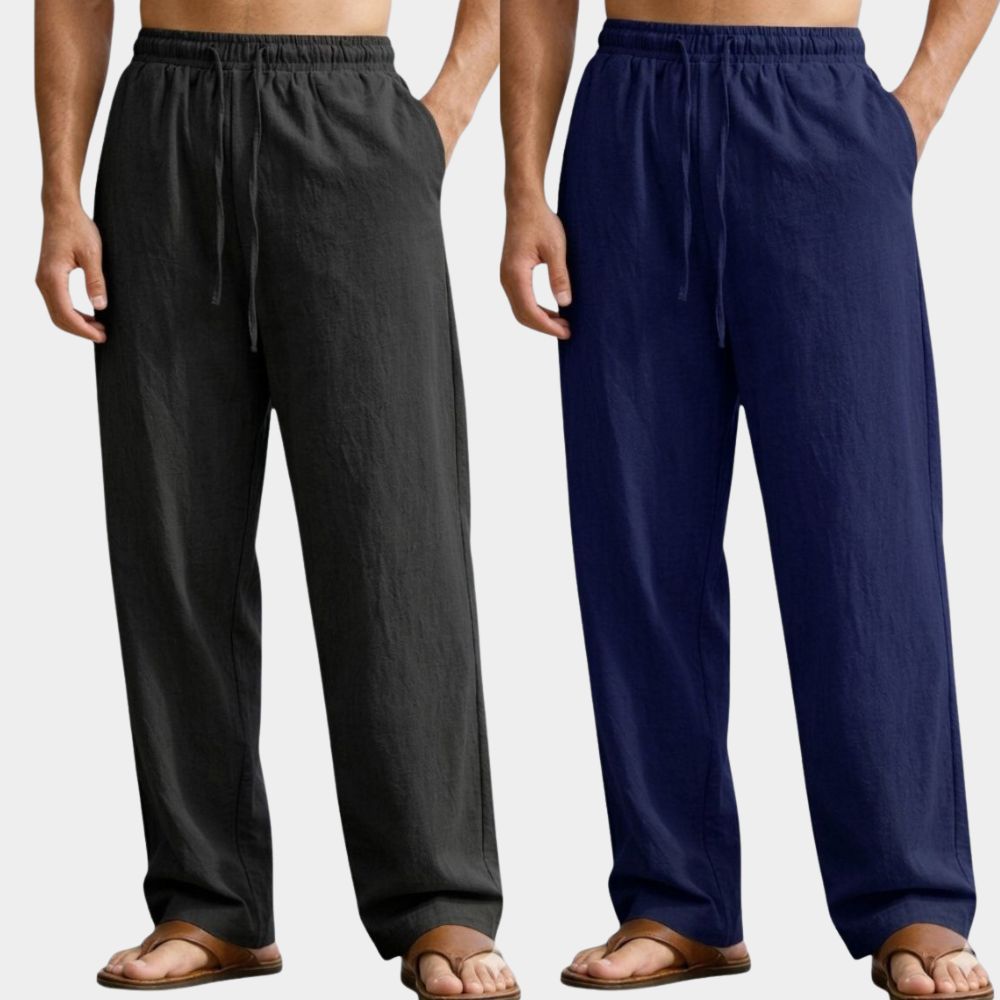 Combo of 2 Premium Linen Relaxed Fit Loose Fit Men Pant Black and Navy Blue-51587