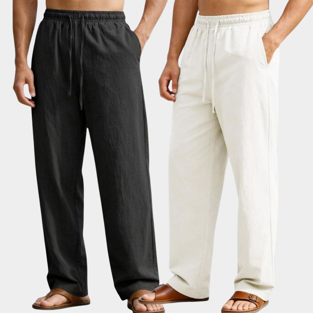 Combo of 2 Premium Linen Relaxed Fit Loose Fit Men Pant Black and White-51589