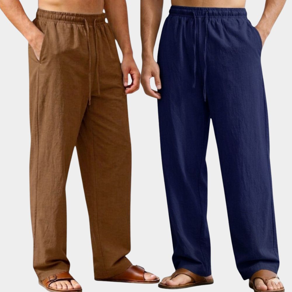 Combo of 2 Premium Linen Relaxed Fit Loose Fit Men Pant Brown and Navy Blue-51593