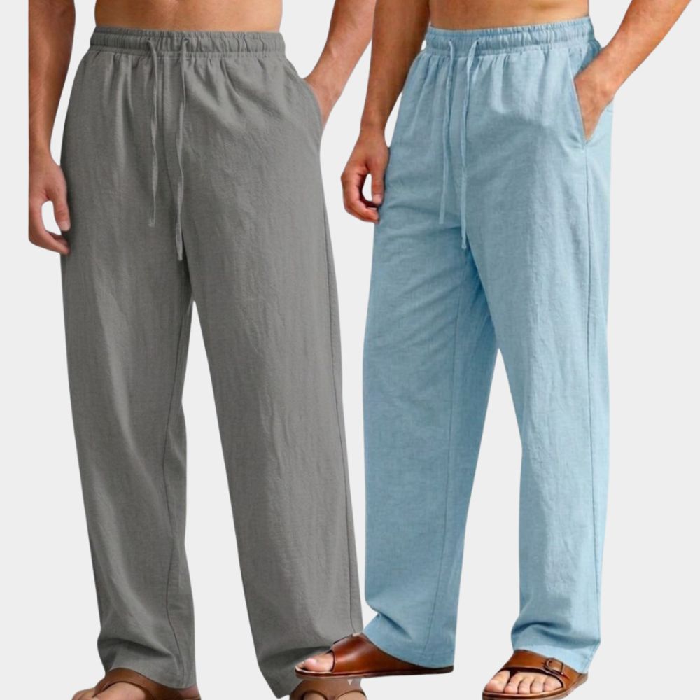 Combo of 2 Premium Linen Relaxed Fit Loose Fit Men Pant Gray and Light Blue-51596