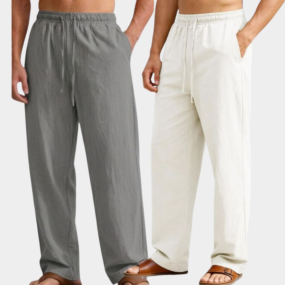 Combo of 2 Premium Linen Relaxed Fit Loose Fit Men Pant Gray and White-51600