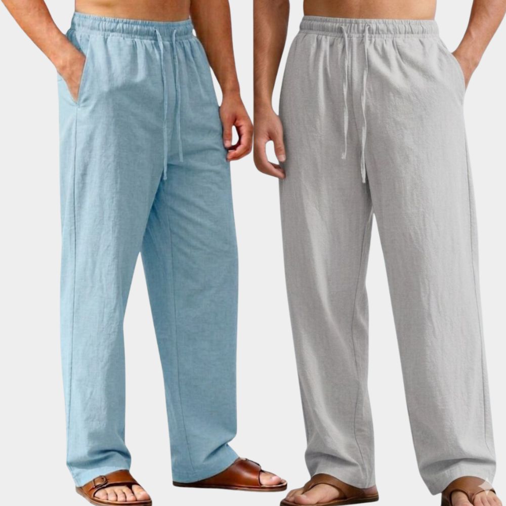 Combo of 2 Premium Linen Relaxed Fit Loose Fit Men Pant Light Blue and Light Gray-51601