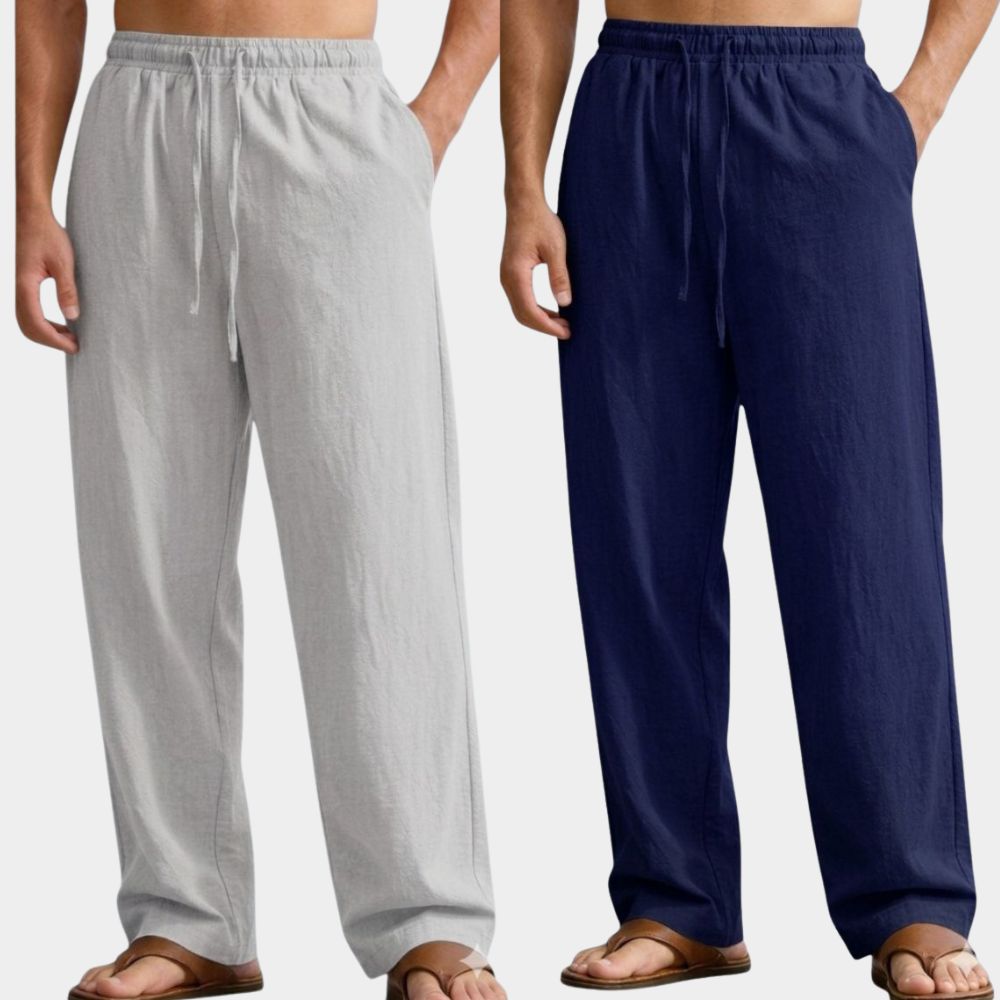 Combo of 2 Premium Linen Relaxed Fit Loose Fit Men Pant Light Gray and Navy Blue-51605