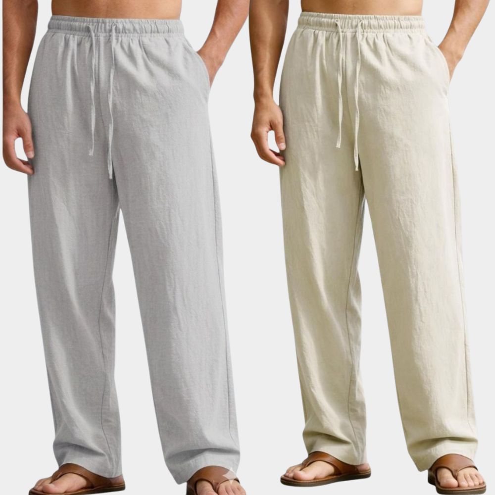 Combo of 2 Premium Linen Relaxed Fit Loose Fit Men Pant Light Gray and Off White-51606