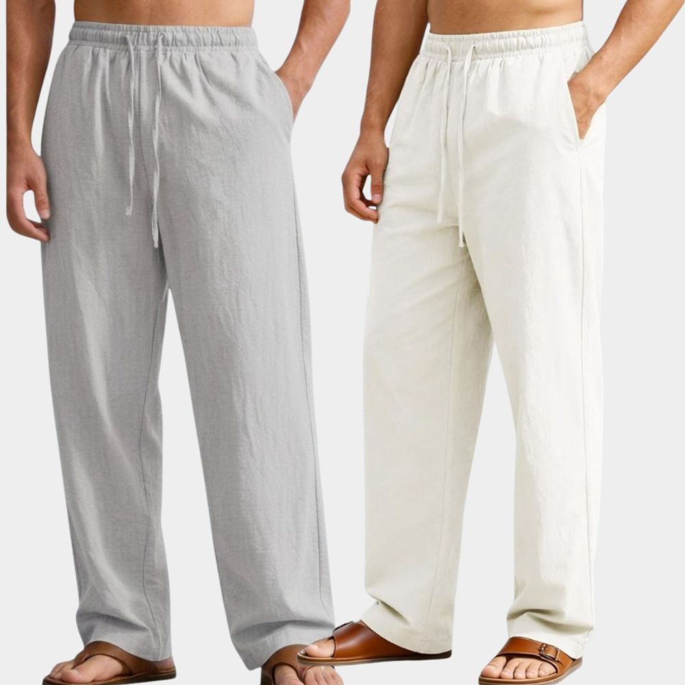 Combo of 2 Premium Linen Relaxed Fit Loose Fit Men Pant Light Gray and White-51607