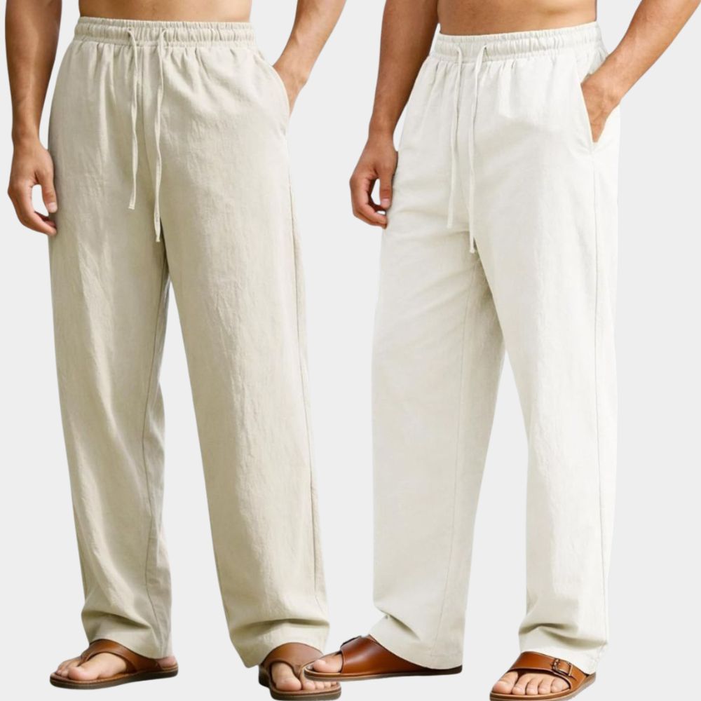 Combo of 2 Premium Linen Relaxed Fit Loose Fit Men Pant Off White and White-51610