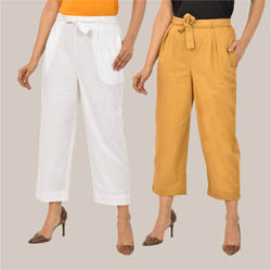 Combo of 2 White and Beige Cotton Culottes-38495