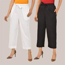 Combo of 2 White and Black Cotton Culottes-38499