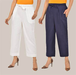 Combo of 2 White and Navy Blue Cotton Culottes-38502