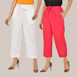 Combo of 2 White and Pink Cotton Culottes-38505