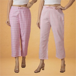 Combo of 2 Women Pink Pink Cotton Regular Ankle Length Pant-10218