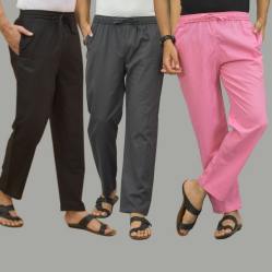 Combo of 3 Black Dark Gray and Pink Cotton Men Pants-45731