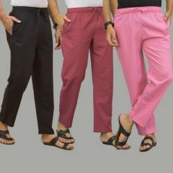 Combo of 3 Black Dark Red and Pink Cotton Men Pants-45682