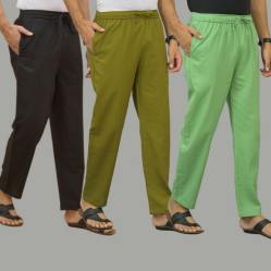 Combo of 3 Black Mos Green and Parrot Green Cotton Men Pants-45690