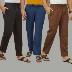 Combo of 3 Black Navy Blue and Coffee Brown Cotton Men Pants-45696