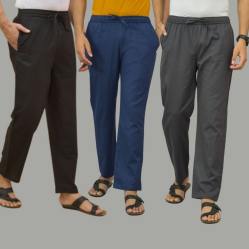 Combo of 3 Black Navy Blue and Dark Gray Cotton Men Pants-45697