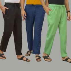 Combo of 3 Black Navy Blue and Parrot Green Cotton Men Pants-45699