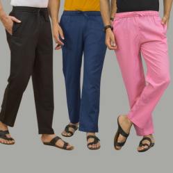 Combo of 3 Black Navy Blue and Pink Cotton Men Pants-45701