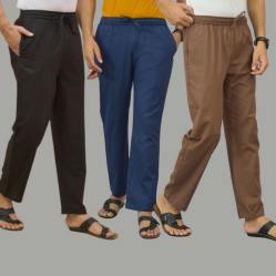 Combo of 3 Black Navy Blue and Rust Brown Cotton Men Pants-45695