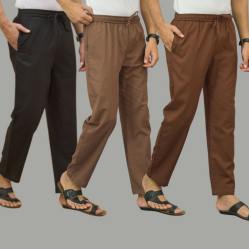 Combo of 3 Black Rust Brown and Coffee Brown Cotton Men Pants-45717