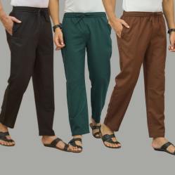 Combo of 3 Black Teal Blue and Coffee Brown Cotton Men Pants-45711