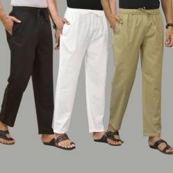Combo of 3 Black White and Beige Cotton Men Pants-45656