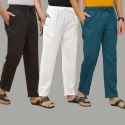 Combo of 3 Black White and Blue Cotton Men Pants-45658