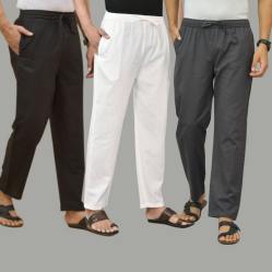 Combo of 3 Black White and Dark Gray Cotton Men Pants-45655