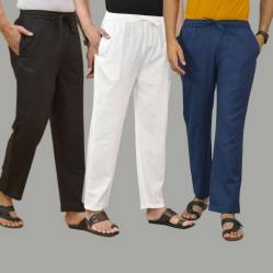 Combo of 3 Black White and Navy Blue Cotton Men Pants-45650