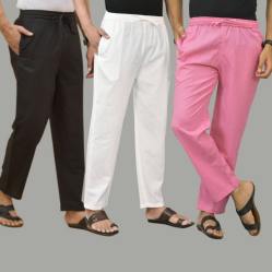 Combo of 3 Black White and Pink Cotton Men Pants-45659